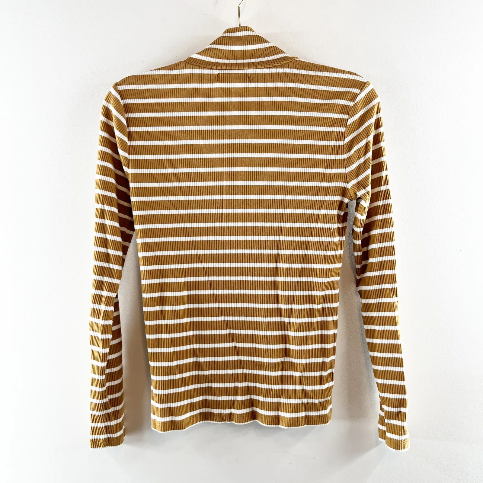 J. Crew Vintage Rib Turtleneck Striped Long Sleeve with Gold Buttons Yellow - Image 4