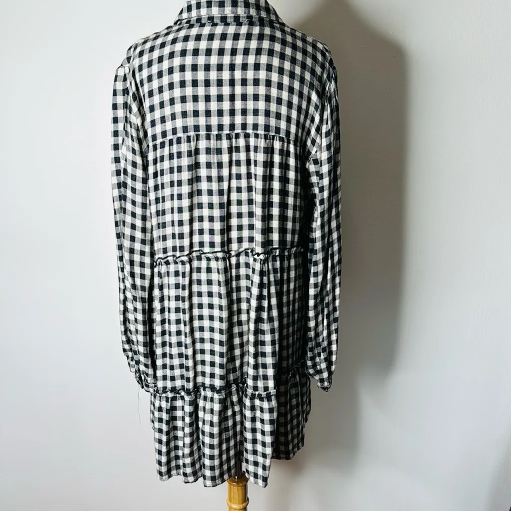 Zara Black and Tan Gingham Long Sleeve Mini Dress - Image 7