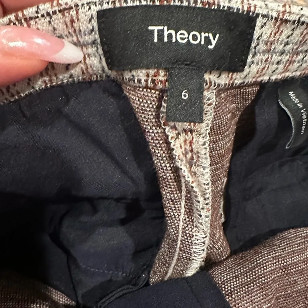 Theory Plaid Soft Trousers- Brown White Black Pants 6 - Image 5