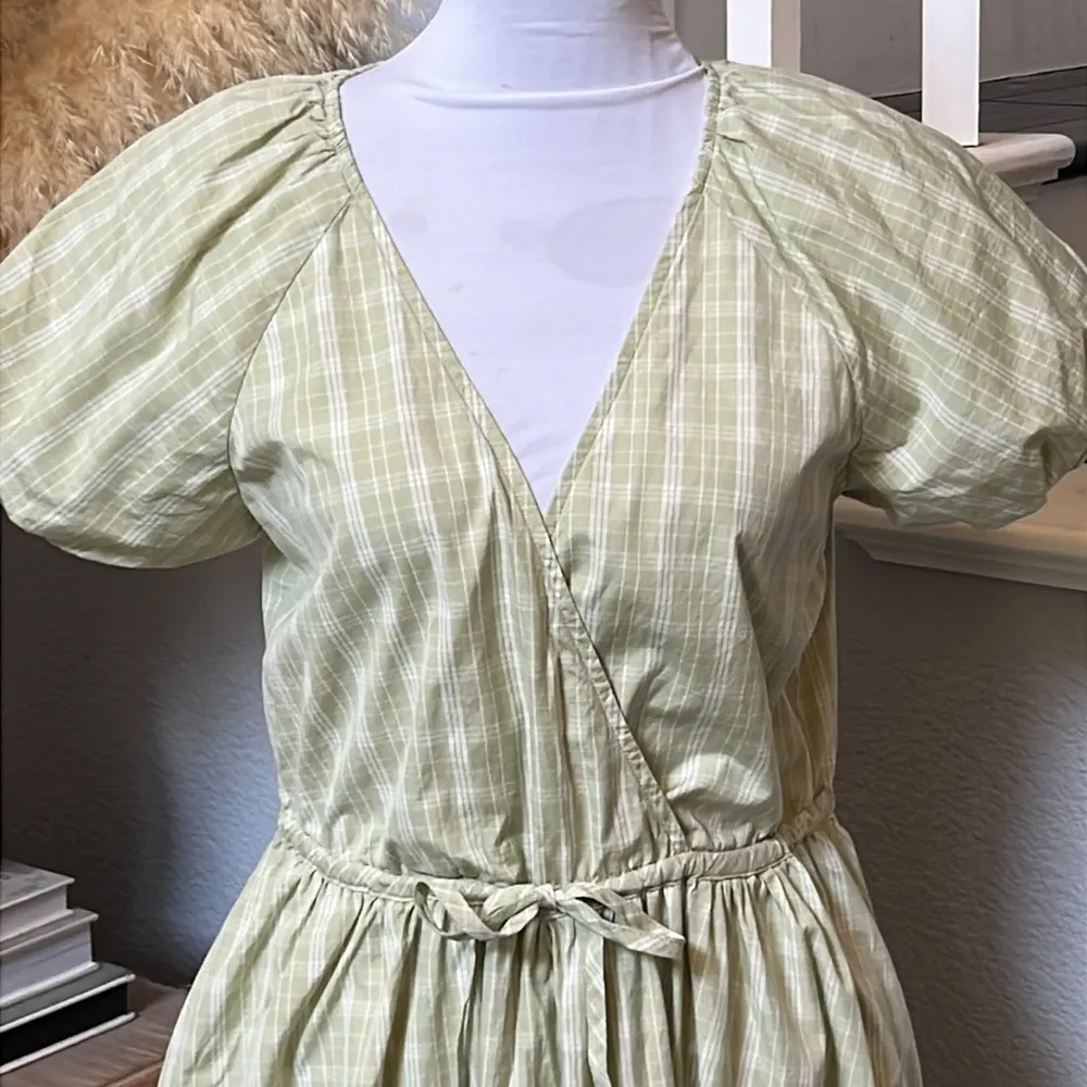 Plaid Tie-Waist Cottage Striped Midi Dress Size XS - Image 5