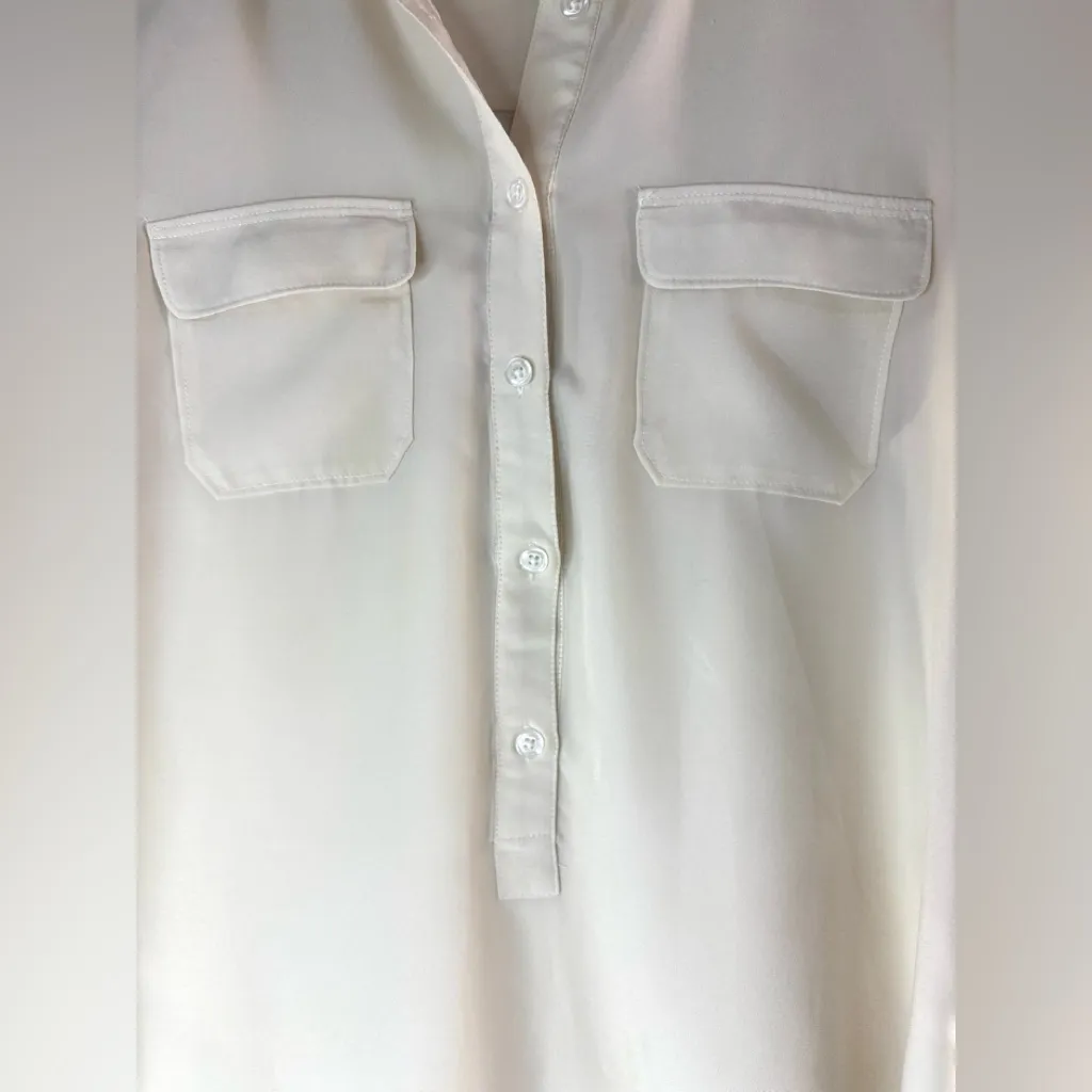 Maison Jules M Workwear Pocketed Button Down Cream Long Sleeved Blouse Top - Image 5