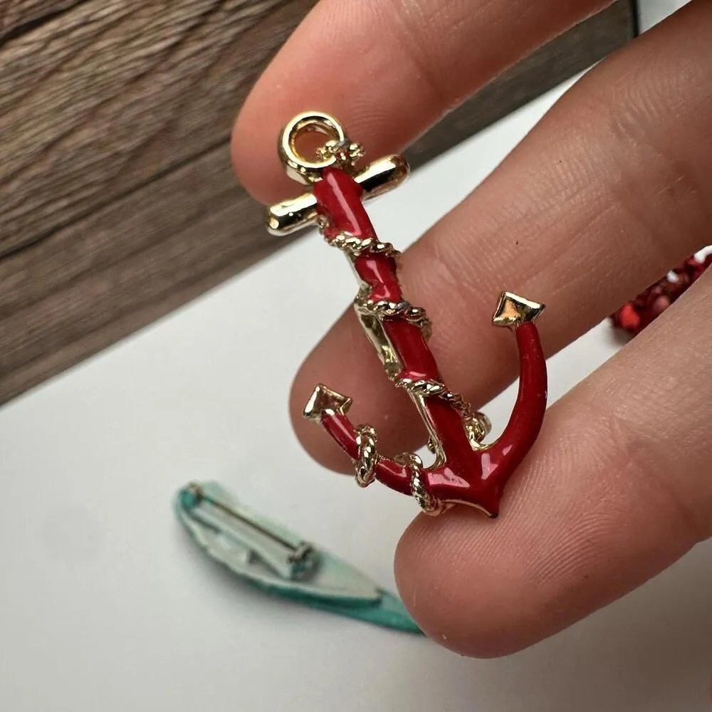 Rose Flowers, Parrot Bird, Nautical Ship Anchor Lot Of 3 Brooch Pin - Image 8