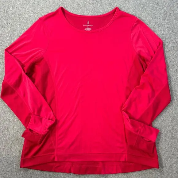 Lands' End Long Sleeve Active Shirt Base Layer Women's XL Pink Thumb Holes - Image 1