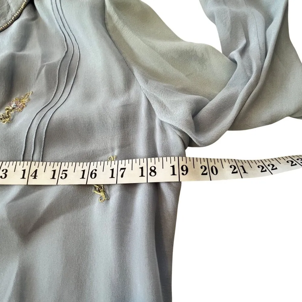 Vintage Embroidered Light Blue Blouse With Button & Collar Details 87P Size 10 - Image 5
