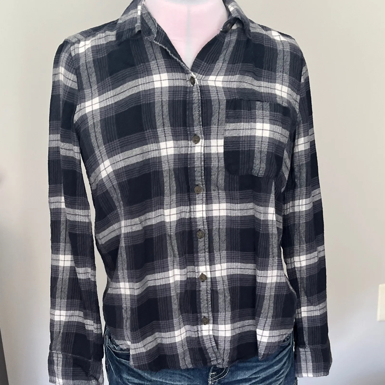 Abercrombie & Fitch | Blue & White Plaid Flannel Button Down Shirt | Size S - Image 2