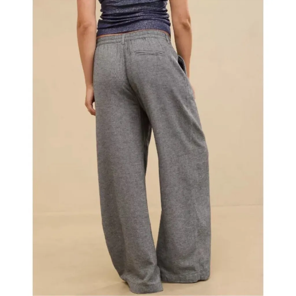 Aerie Anytime High Waisted Trousers Smoked Gray Wide Leg Flannel Pants Small - Image 7