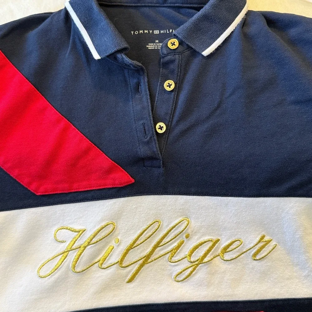 Tommy Hilfiger colorblock polo shirt navy red white‎ women's medium - Image 2