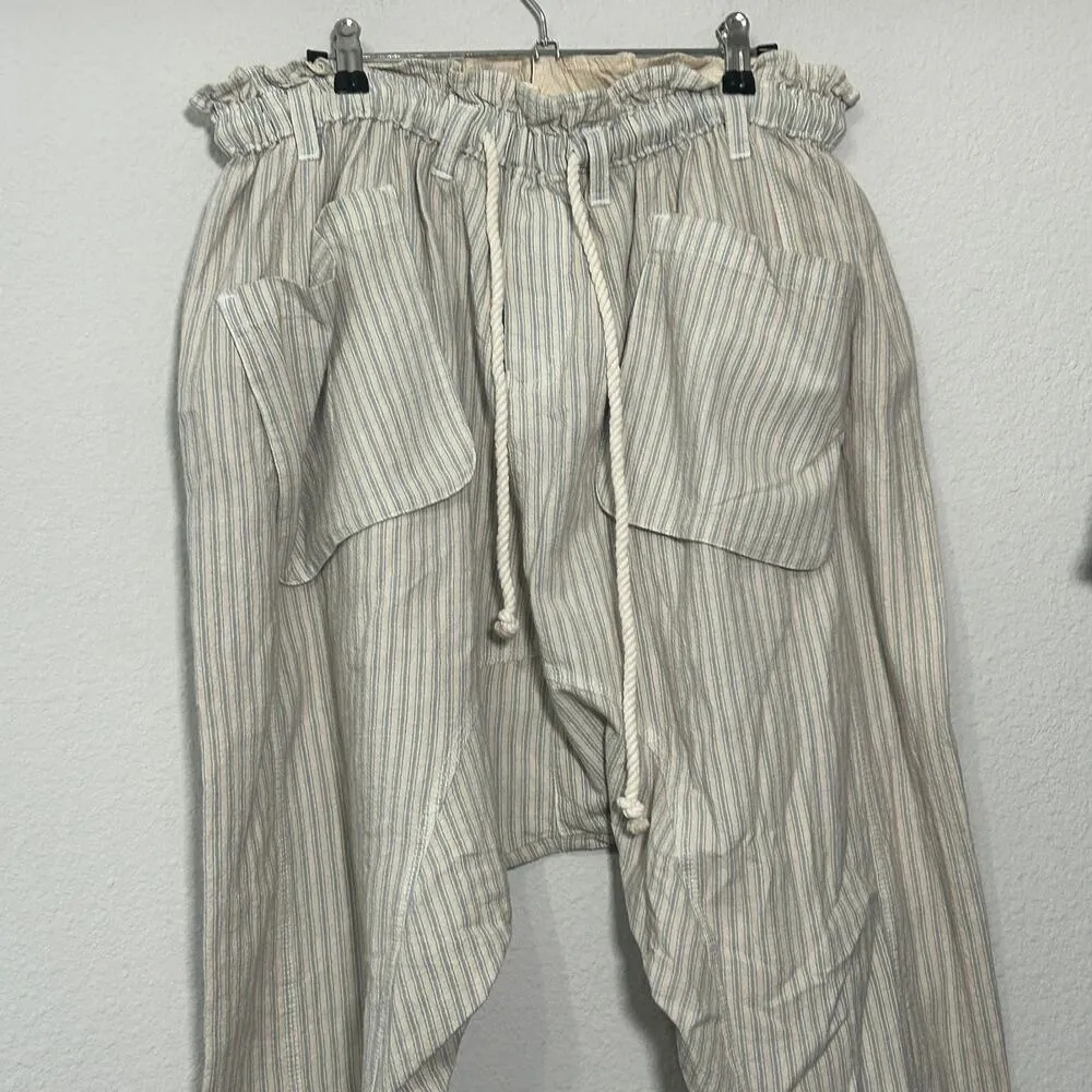 NEW Free People Runyon Oversized Stripe Pant Paperbag Tie Waist Small Blue Harem - Image 6