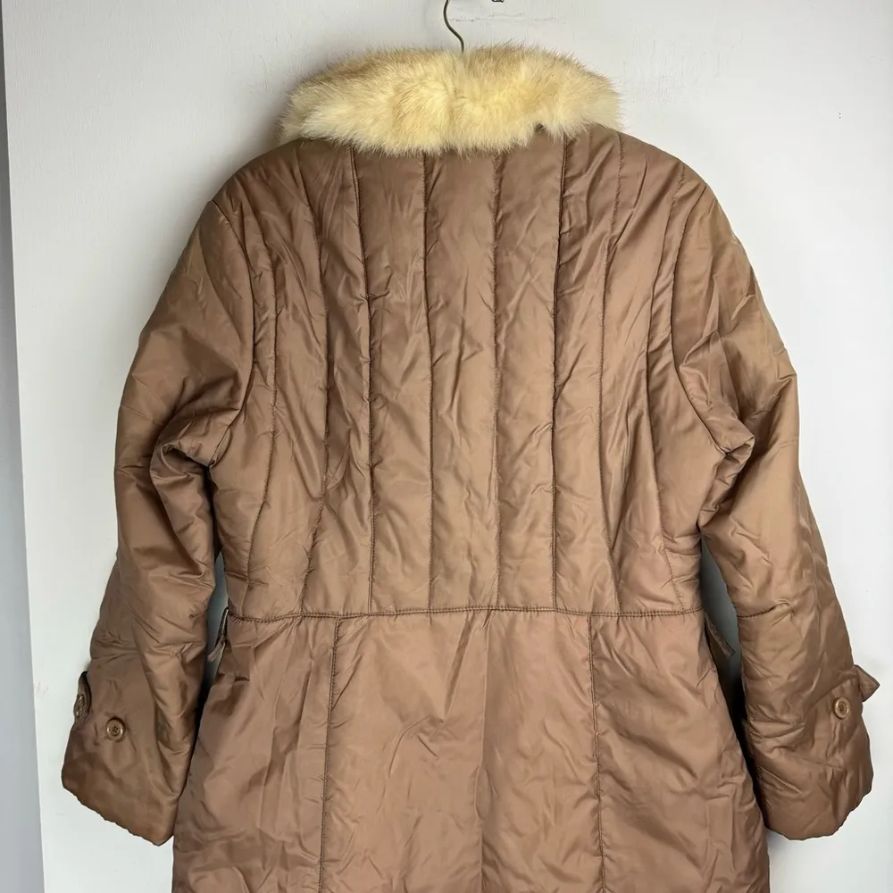 Vtg Bromleigh Womens Puffer Jacket Fur Collar Sz S/M Longline Tan - Image 14
