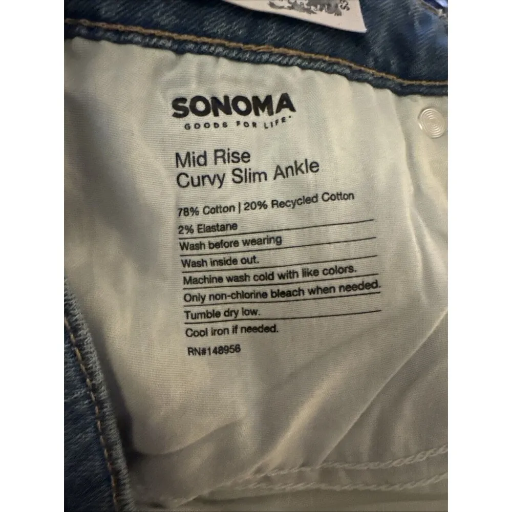 Sonoma Women's Size 18 Reg Dark Wash Stretch Denim Curvy Slim Ankle Jeans NWT - Image 6