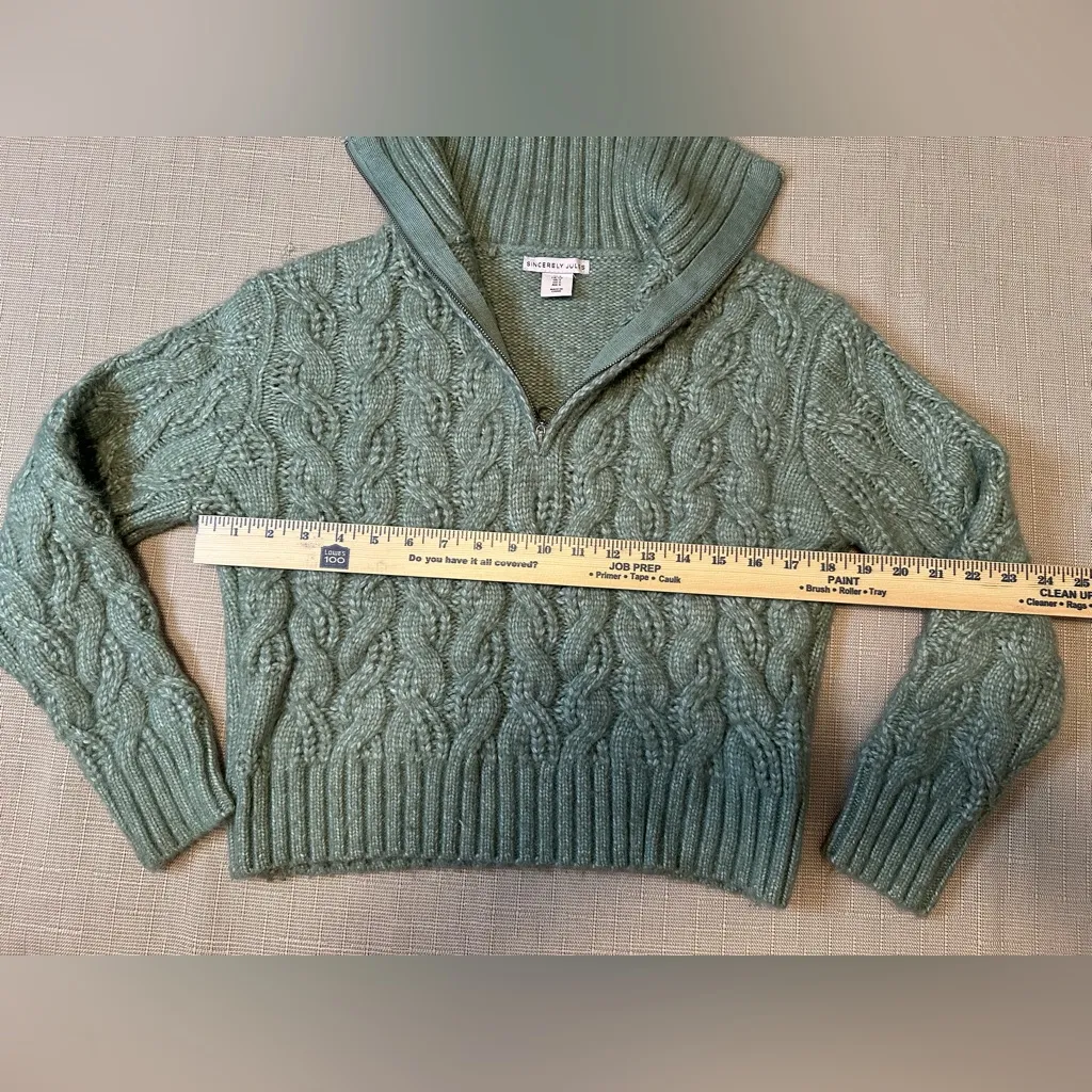 Sincerely Jules SMALL Mint Green Knit Three Quarter Zip Womens Pullover Sweater - Image 3