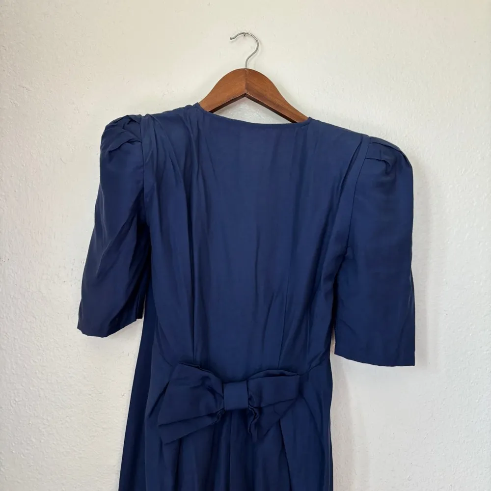 Vintage 80s Solid Button Front Short Sleeve Bow Back Dress - Image 6