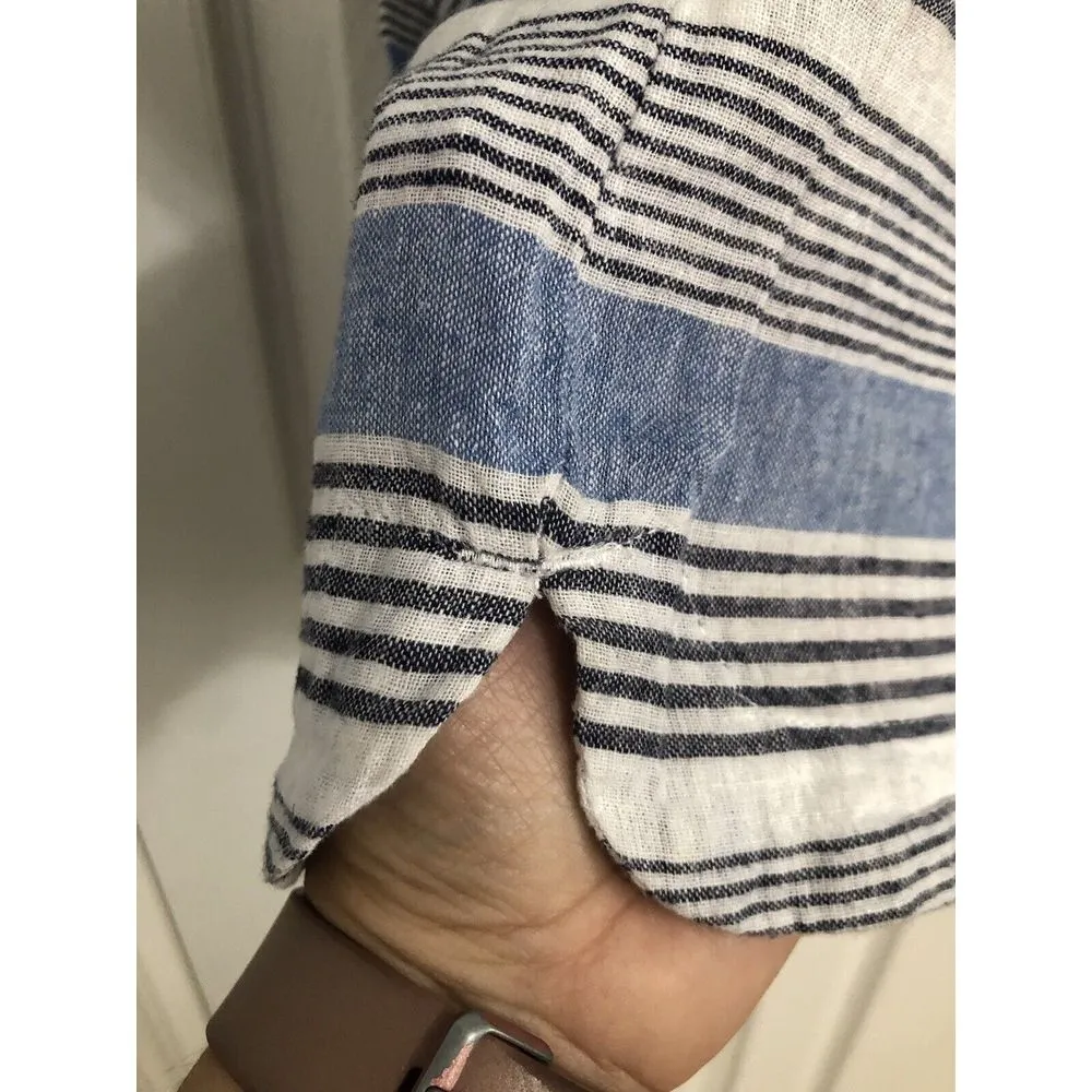 Beach Lunch Lounge Blue White Striped Sleeveless Linen Blend Dress XS‎ - Image 4