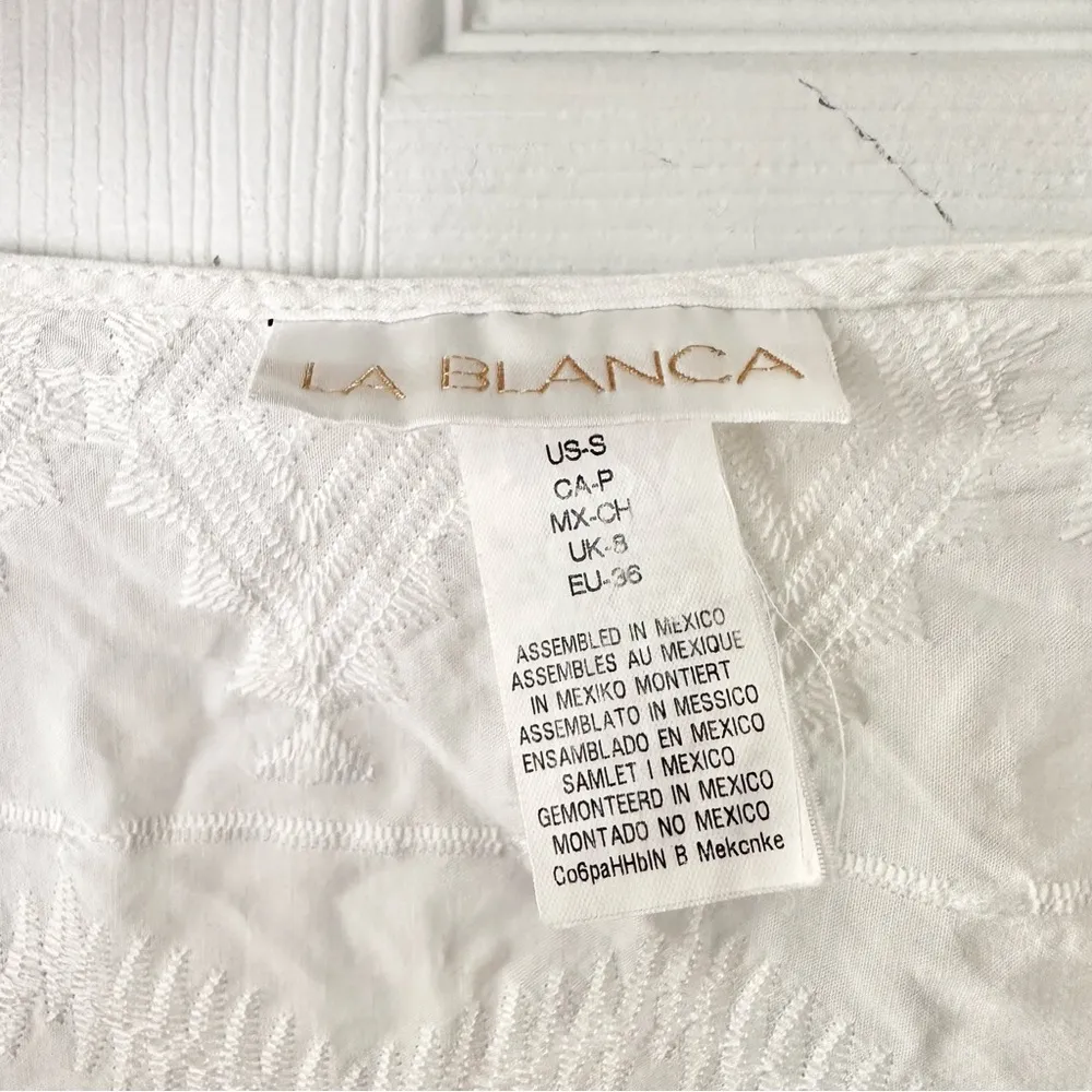 La Blanca White Embroidered Eyelet V Neck Swim Cover Up Dress Small Bell Sleeves - Image 6