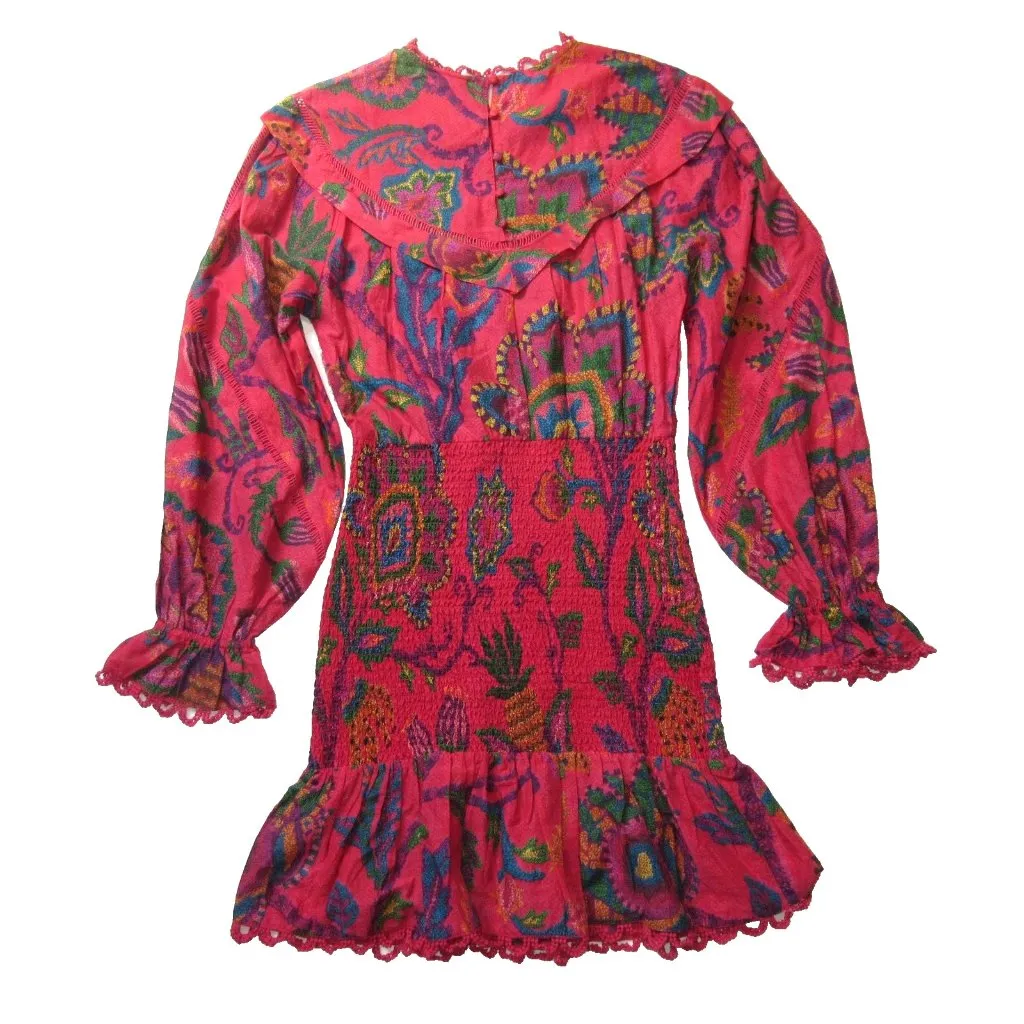 NWT FARM Rio Sunset Tapestry Blush Mini in Red Smocked Cotton Dress XS $230 - Image 8