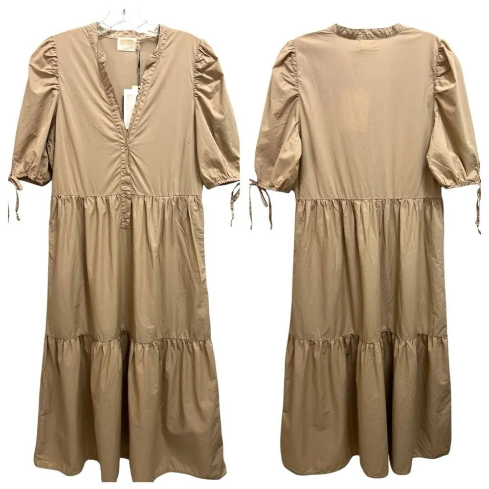 NWT Nation LTD Dustin Romantic Midi Tiered Dress in Toasted Marshmallow Tan S - Image 3