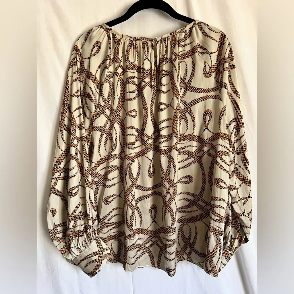 Richard Allen x H&M Cream and Brown Patterned Blouse - Image 5