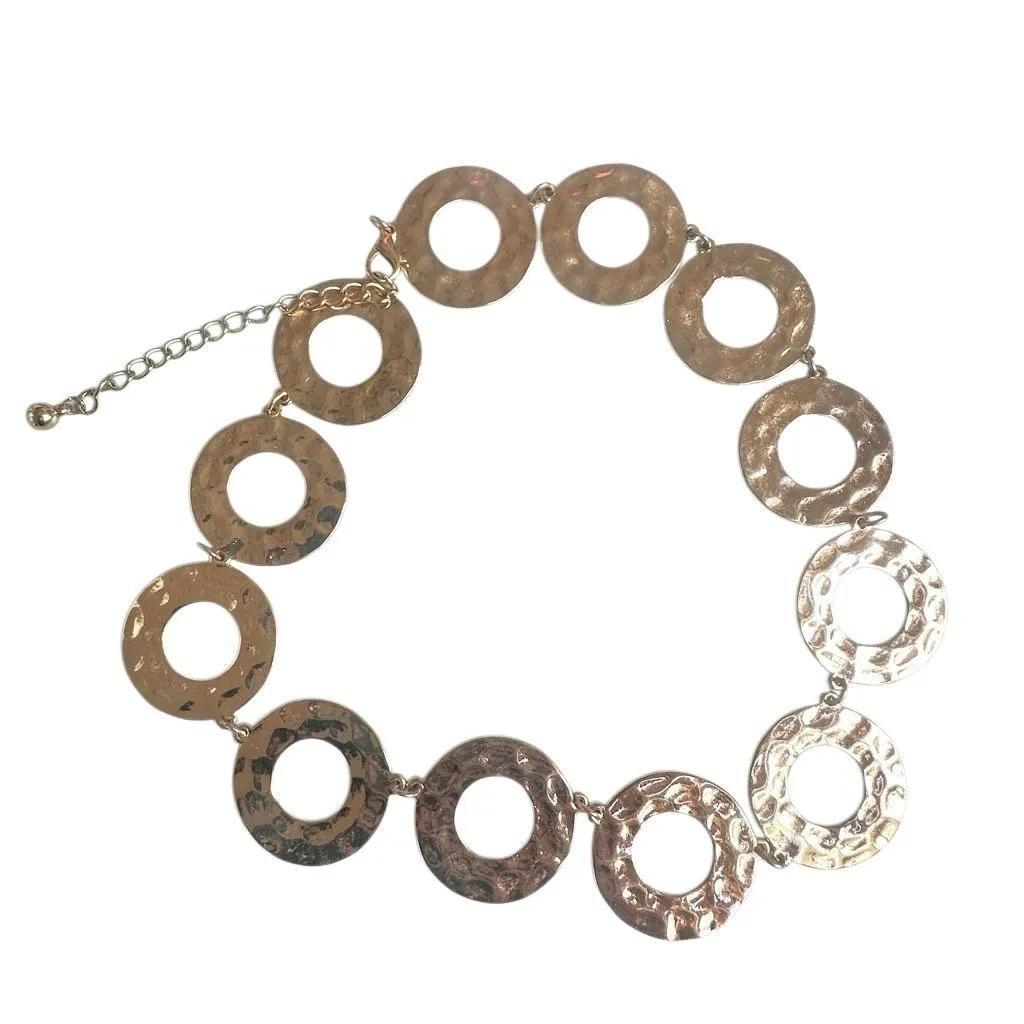 Hammered Disc Statement Necklace — Gold Tone - Image 5