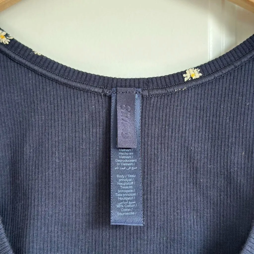 Skims Cotton Rib Tank in Navy Daisy Print, Size XXS - Image 5