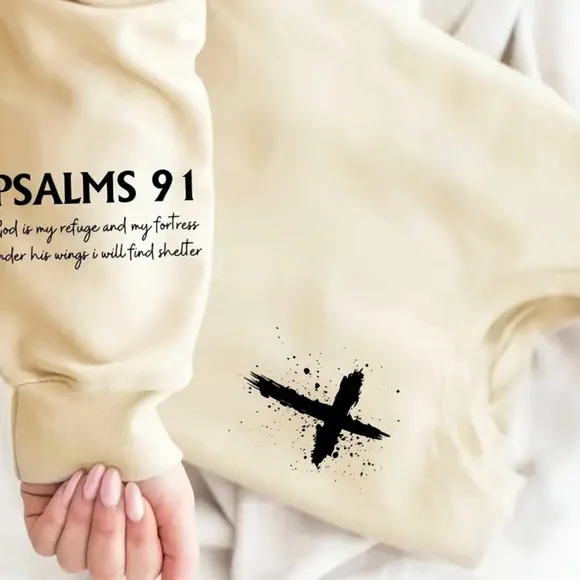 Cream Psalms 91 Sweatshirt Size XL - Image 2