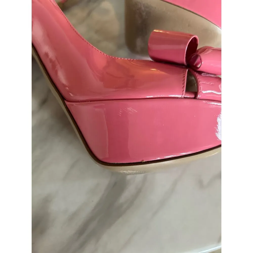Valentino Garavani Bubblegum Pink Bow Platform Peep Toe Heels Size 6 - Image 4