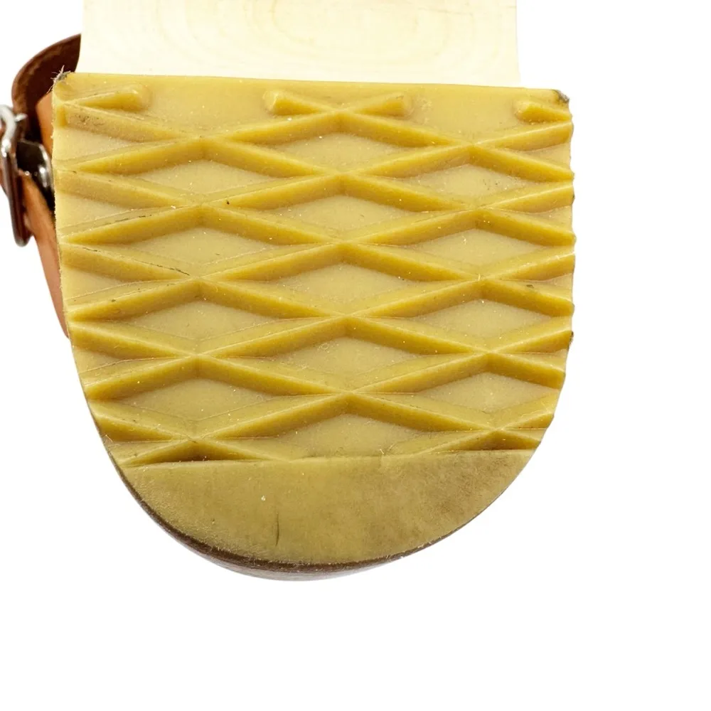 NEW Swedish Hasbeens Peep Toe Low Wood Clog Sandals Nature Size 38 US 8 Tan - Image 11