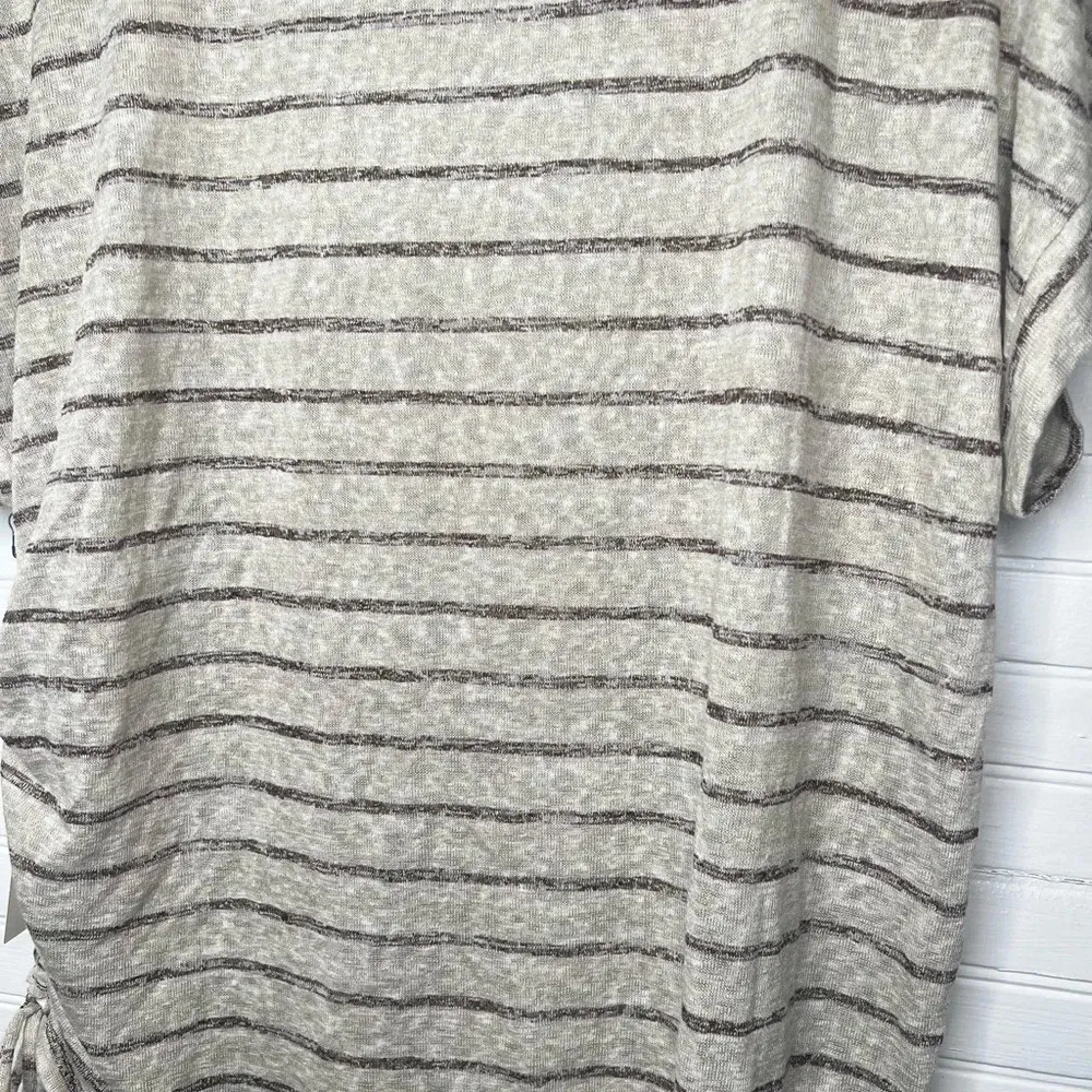 Caslon Women Beige Striped Short Sleeve Drawstring T-Shirt Size L Oatmeal - Image 5