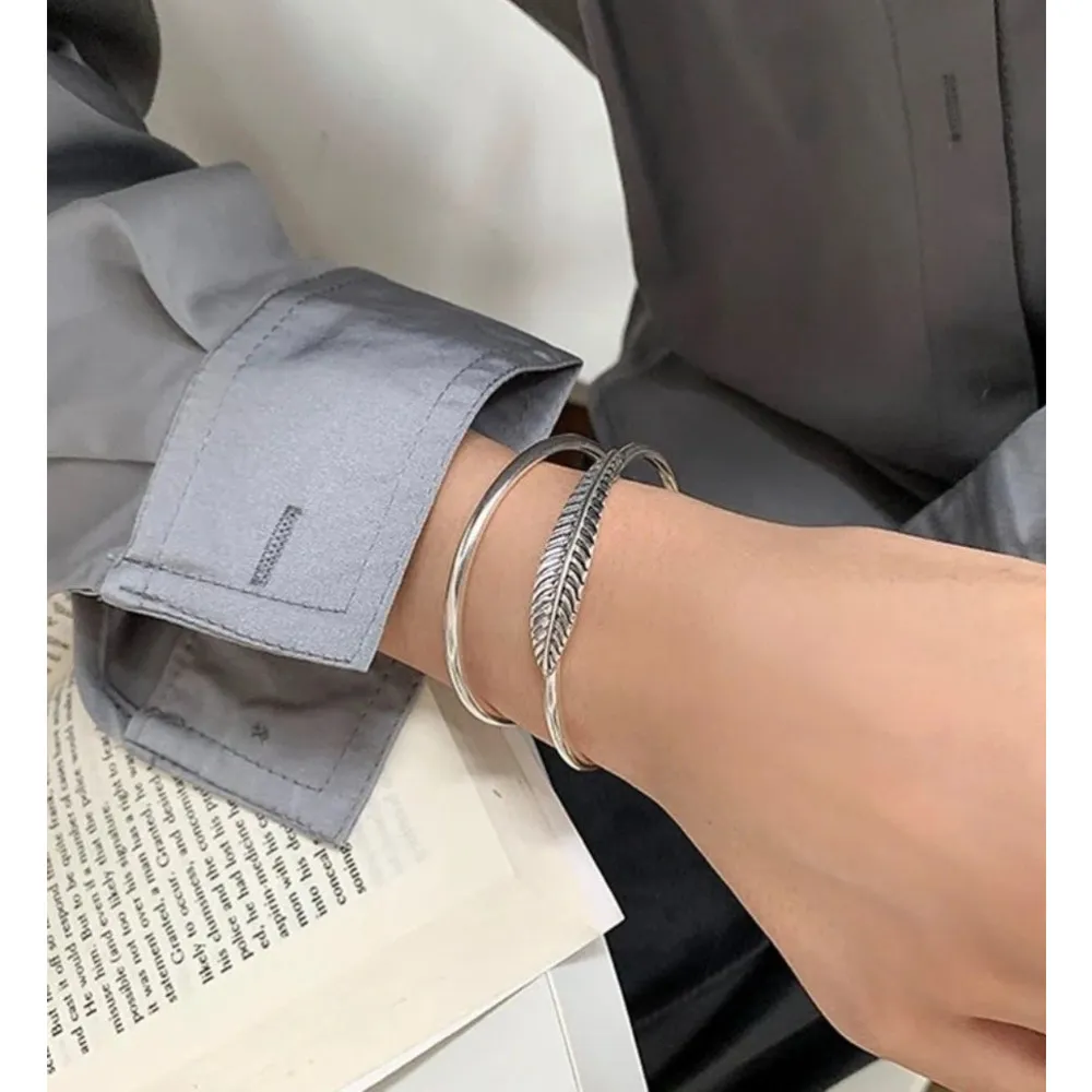 NEW Women's 925 Sterling Silver Engraved Feather Cuff Bracelet,‎ Adjustable - Image 8