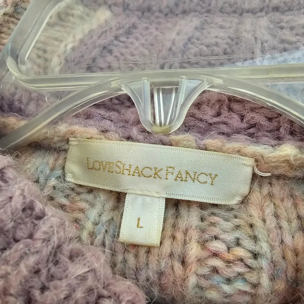 LoveShackFancy Jogger Lilac Chunky Bauble Knit Ribbed Alpaca/Wool Lounge Set L - Image 11