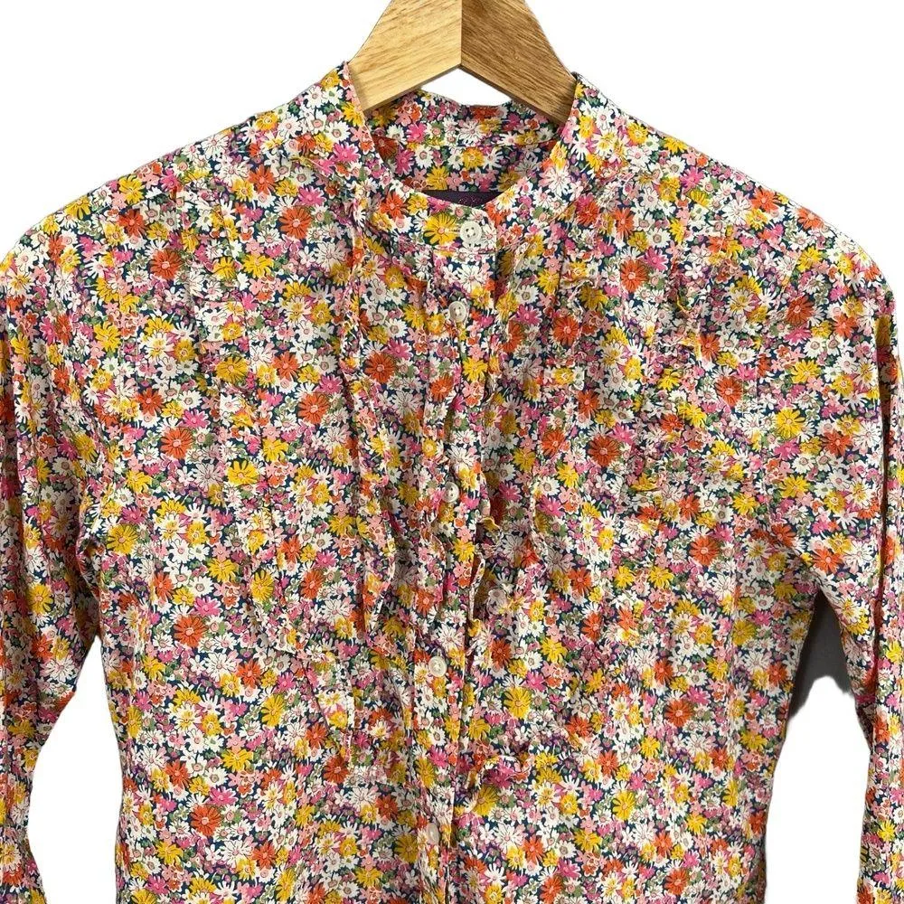 J.Crew Blouse Liberty Fabric Floral Ruffled Collar Button Up Long Sleeve XXS - Image 2