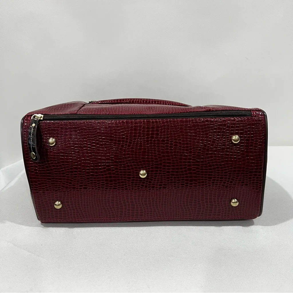 Samantha Brown Burgundy Brown Glazed Croc Embossed Travel Tote Bag Carry - Image 11