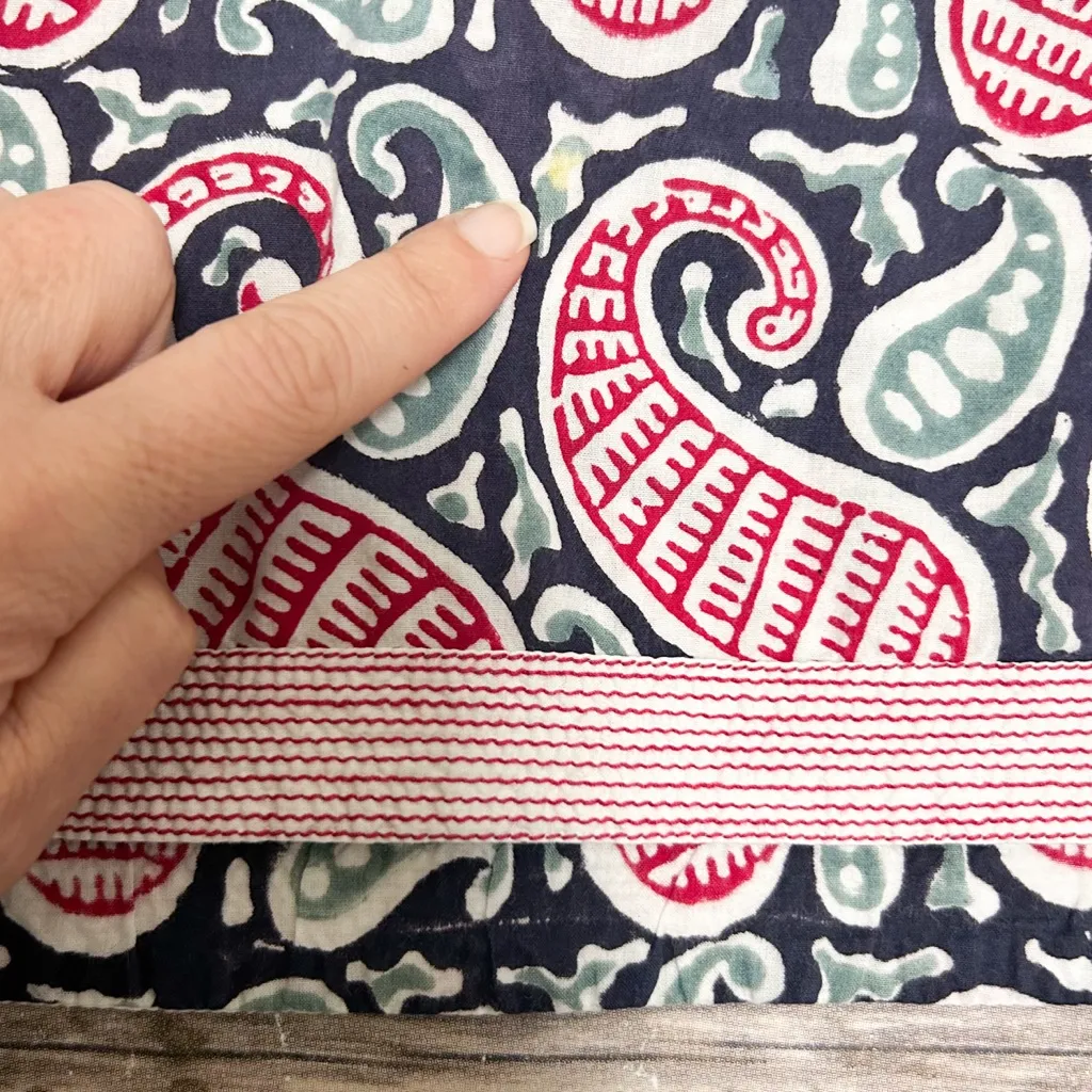 Gretchen Scott Paisley Stripe Red White Blue V Neck 3/4 Sleeve Cotton Tunic L Size L - Image 9