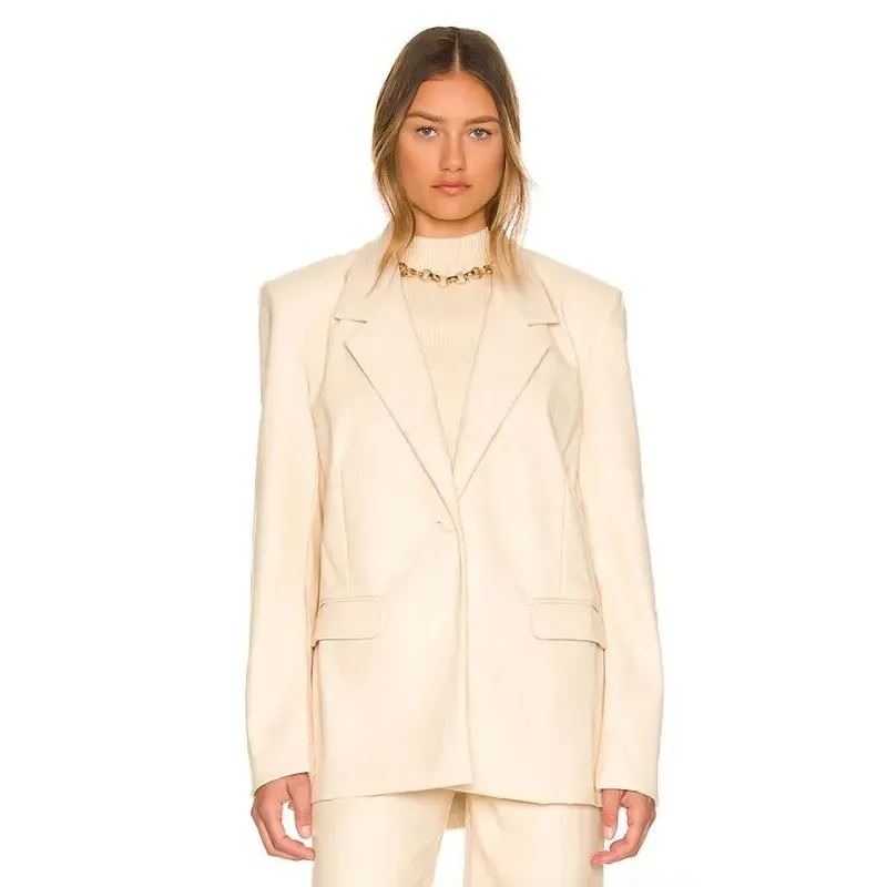 WeWoreWhat Faux Leather Blazer Medium Cream Oversized Quiet Luxury Minimalist - Image 3