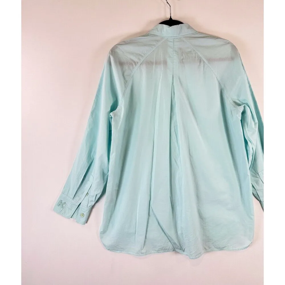 KENZO Womens Shirt Blue Cotton Ripstop Tunic Button Up Long Sleeve 34 US XS - Image 8