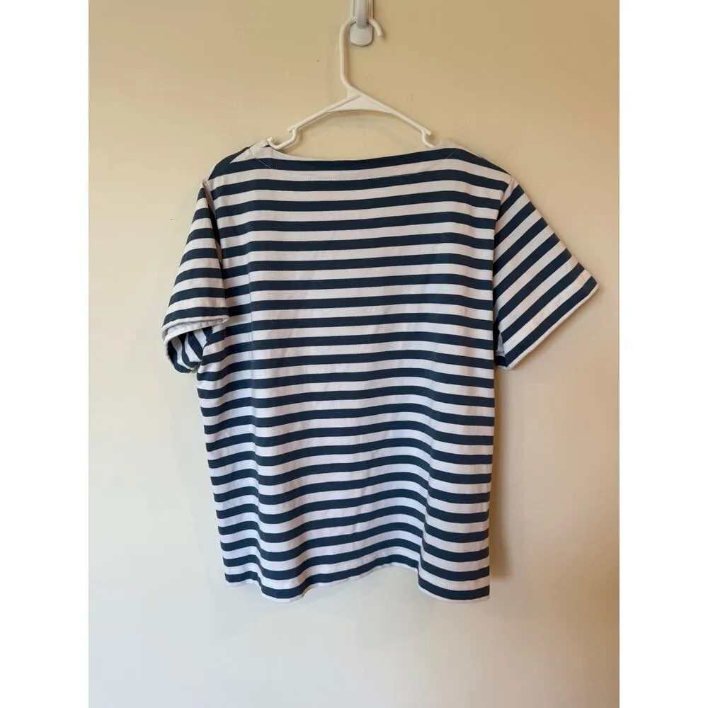 COS Short Sleeve Round Neck T-Shirt Striped Cotton White Blue Women's Size Large - Image 3