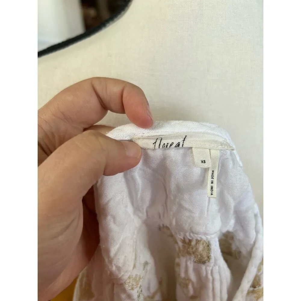 Floreat Anthropologie White & Gold Embroidered Asian Floral Tunic - Image 6