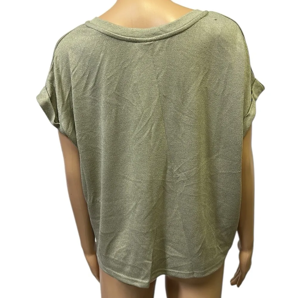 Mod Ref Green Short Rolled Cuff Cap Sleeve V Neck Knit Top Womens Small - Image 3