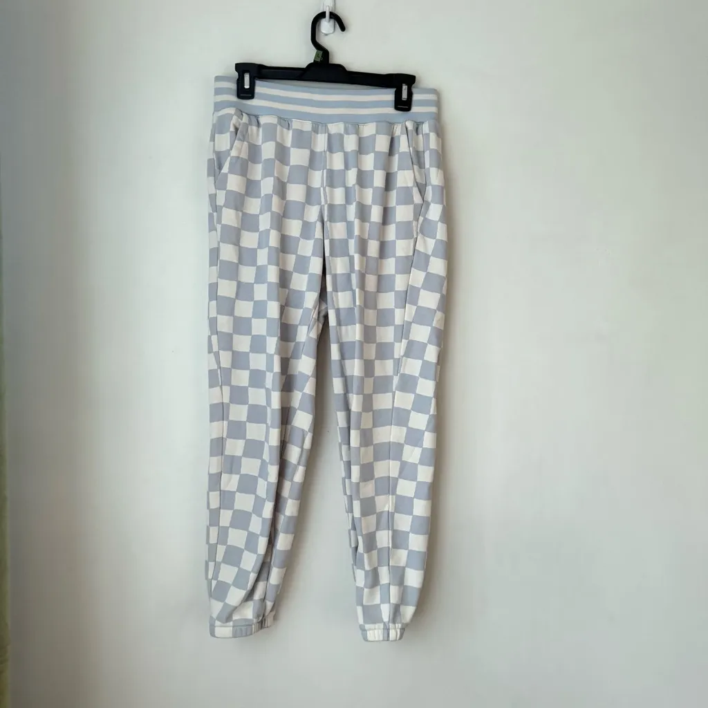 Marine Layer Anytime Blue & White Checkerboard Sweatpants M - Image 4