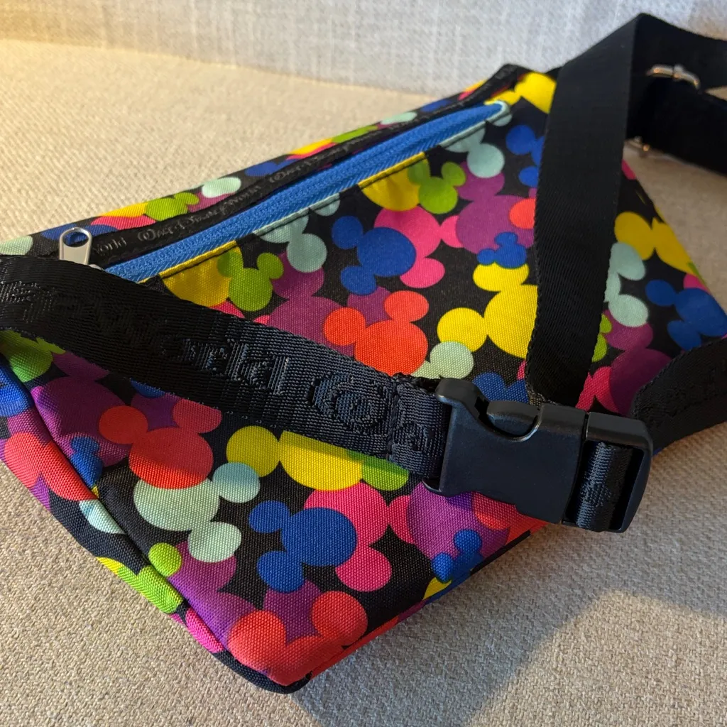 Walt Disney World Parks Rainbow Mickey Mouse Fanny Pack Adjusted Belt Bag Black - Image 5