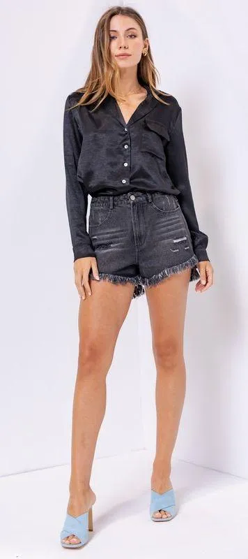 Black Satin Button Down Top - Image 2