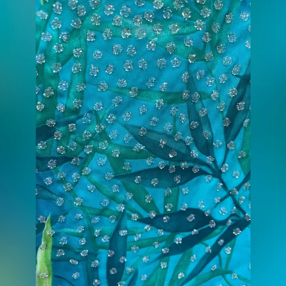 Robbie Bee Women's Aqua Floral Maxi Spaghetti Strap Dress & Sheer Blouse Size 14 - Image 5