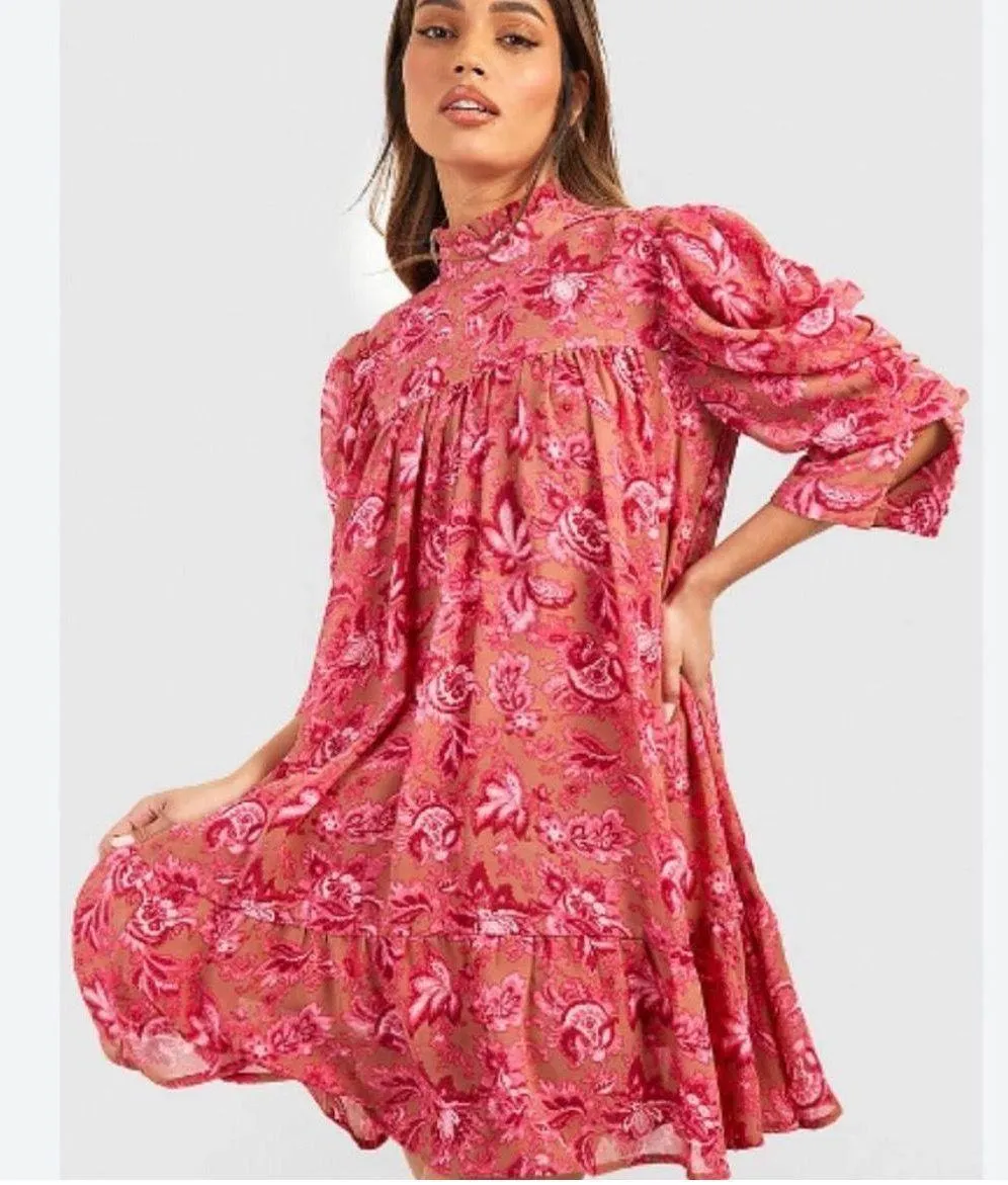 Puff Sleeve Floral Dress - Image 2