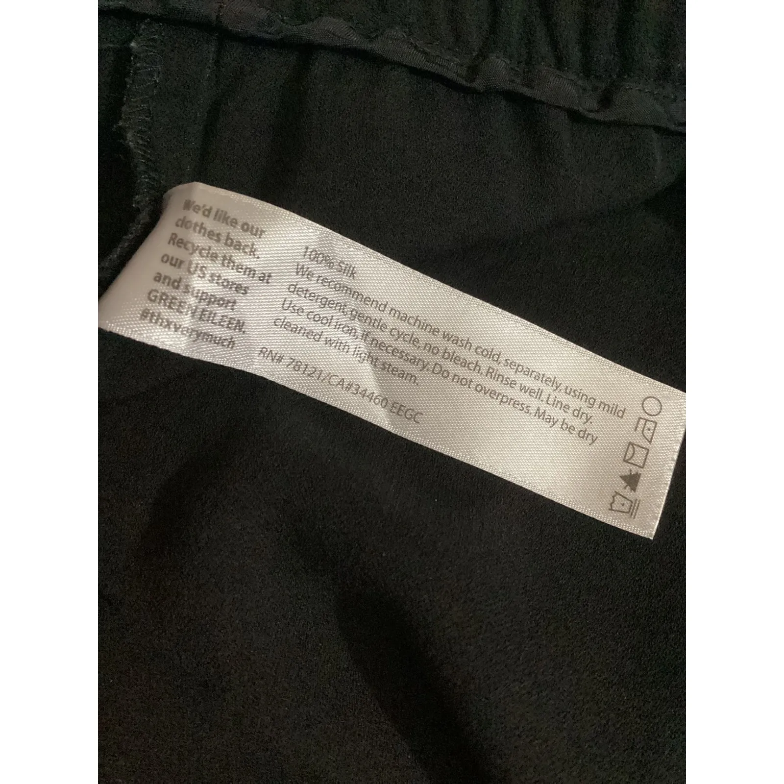 Eileen Fisher Black Crepe 100% Silk Cropped Pants Size S Wide Leg Elastic Waist - Image 5