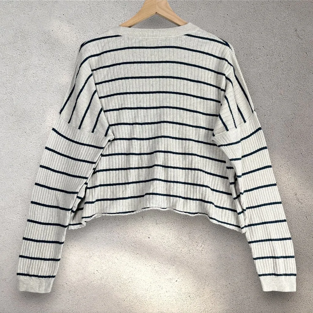 Madewell Lawson Crop Pullover Sweater Women's XXL Striped Cozy Oatmeal Cottage - Image 4