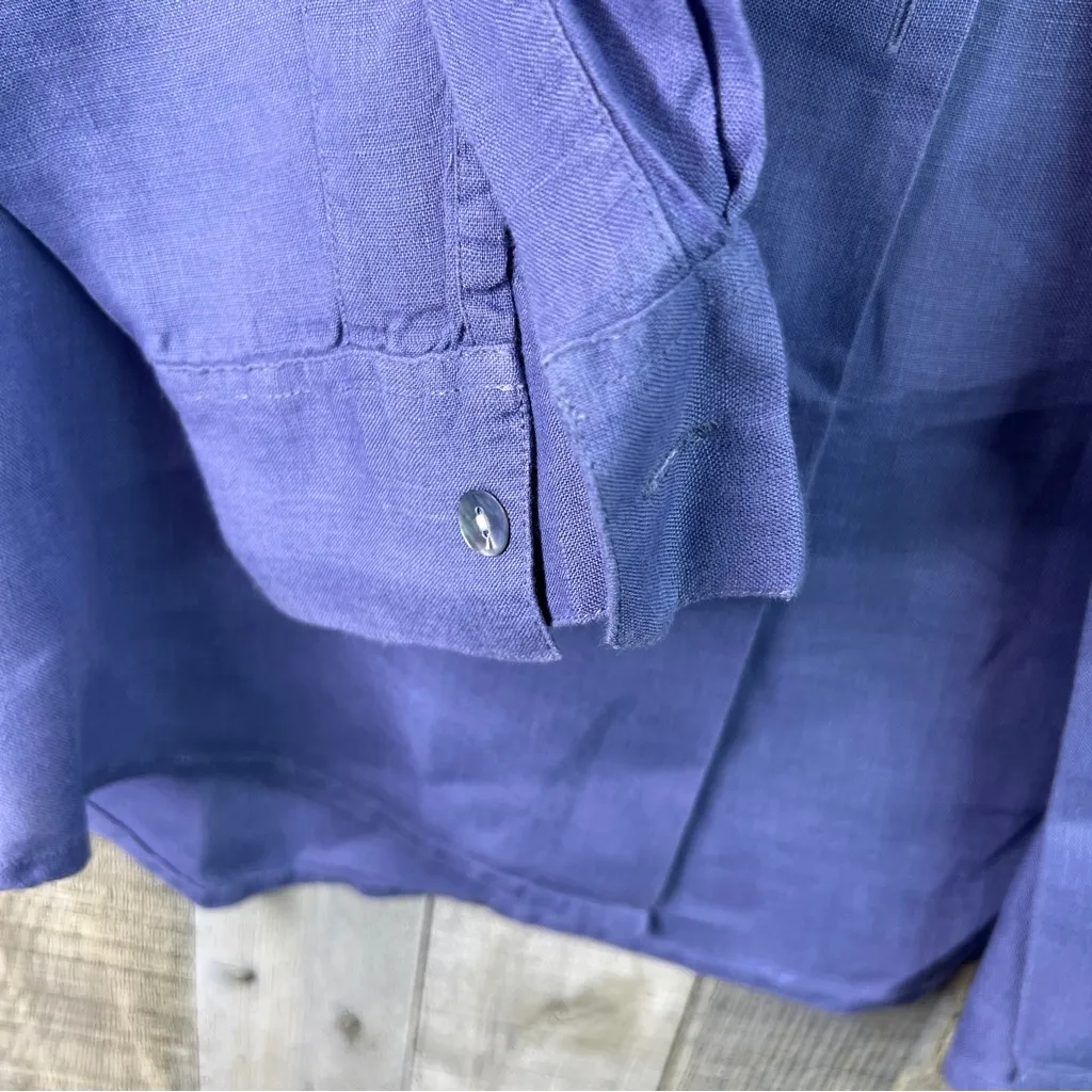 Saks Fifth Avenue Folio Collection Size 22 100% Linen Blue Button Long Sleeve - Image 7