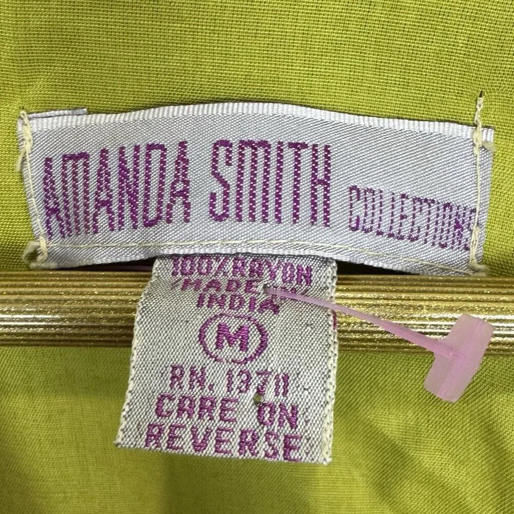 Amanda Smith Patchwork Satin Blazer Jacket Size M Green Crest Boho Lagenlook Y2K - Image 7