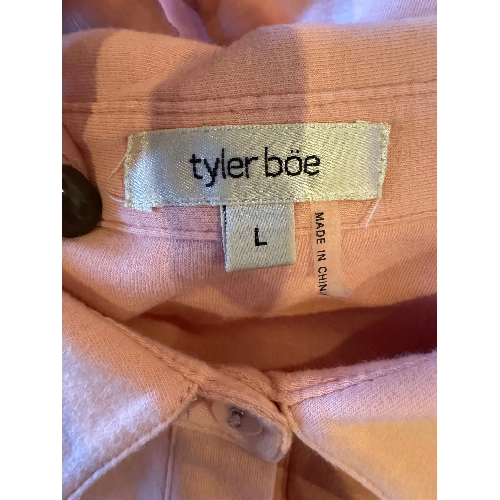 Tyler Boe Shirt Women Large Pink Knit Long Roll Tab Sleeve‎ Button Down Preppy - Image 11