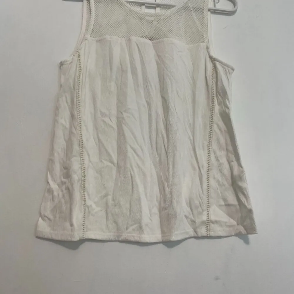 PIXLEY STITCH FIX STITCHFIX Solid White / Ivory ish Mixed Media Crochet Tank Top - Image 3