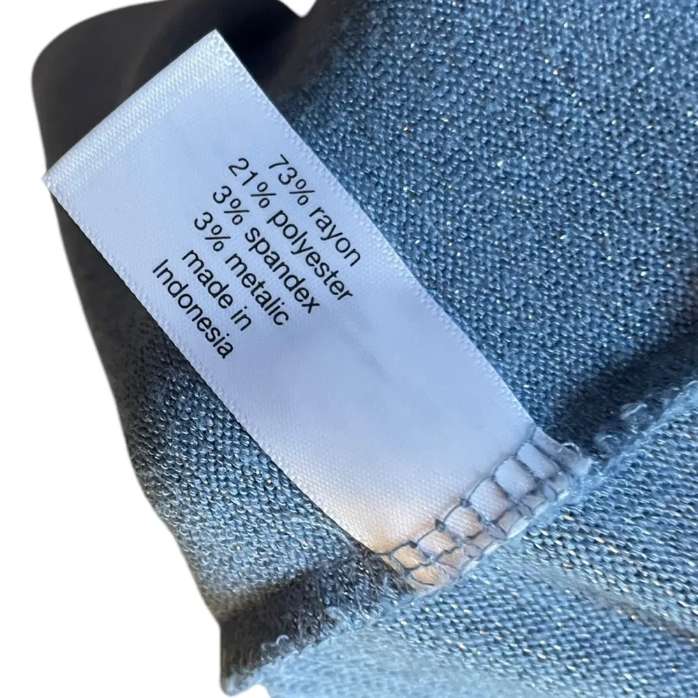 Lane Bryant Plus Size Blue Sparkly Metallic Drawstring Long Sleeve Stretch Top - Image 6