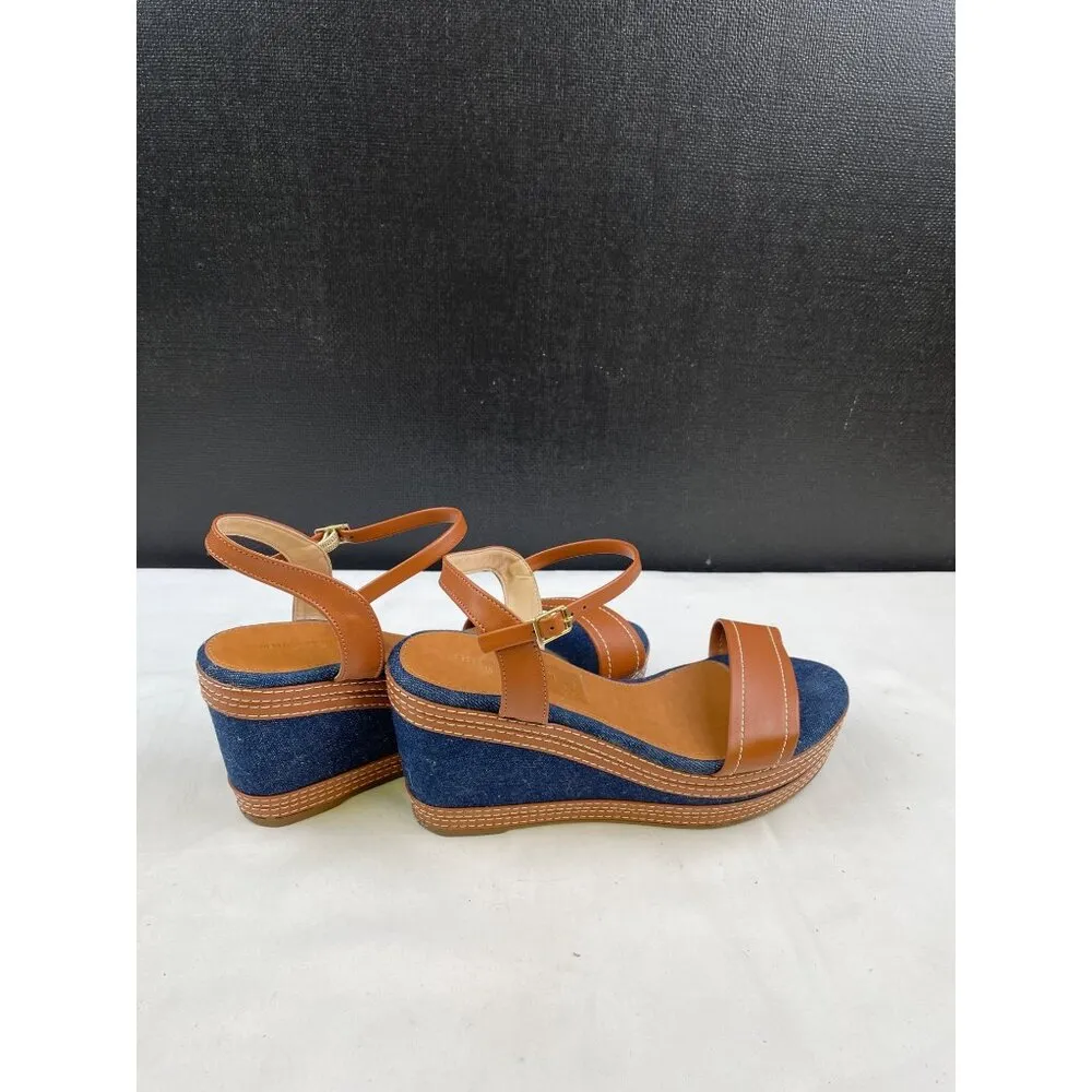 Rebecca Valenti Womens Tan&Blue Shoes/ Wedge Sandals Heel 3.5" Size 8 SKU 4726 Blue - Image 4